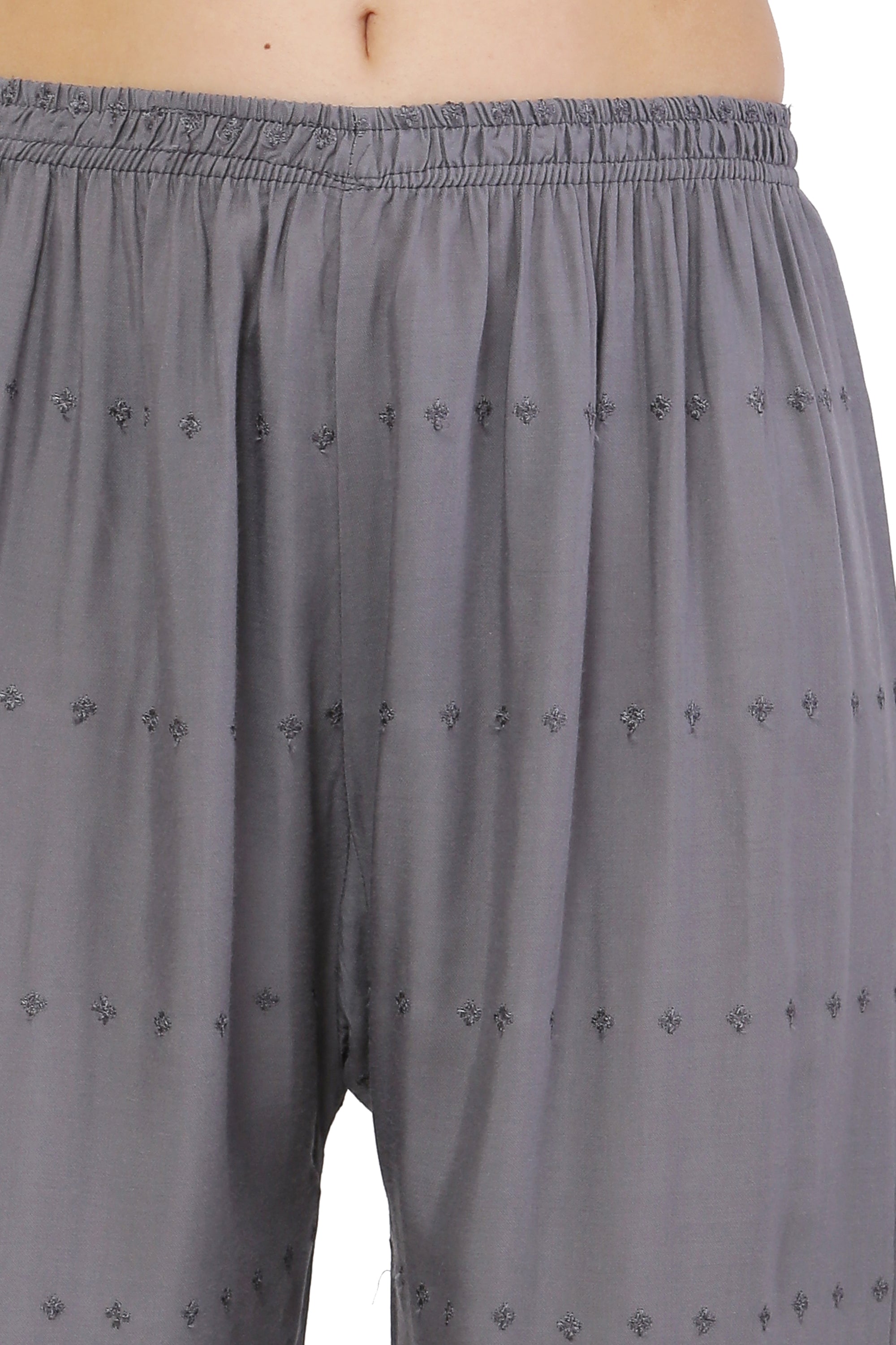 PAVONINE Grey Color Half Schiffli Chikankari Rayon Fabric Palazzo For Women - Distacart