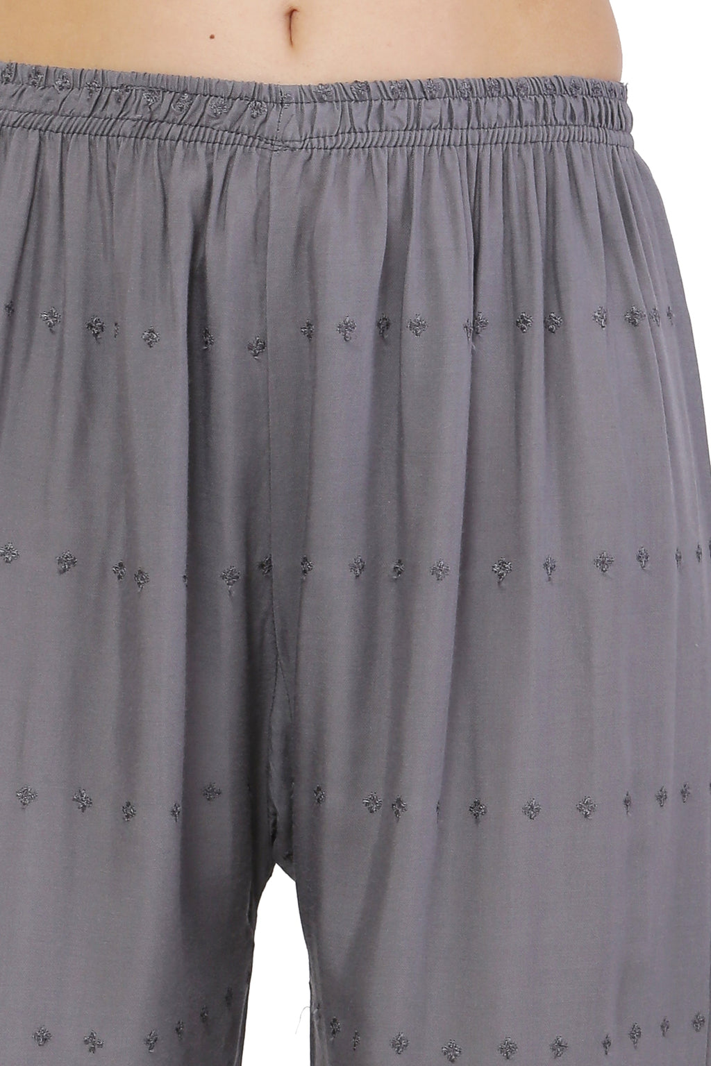 PAVONINE Grey Color Half Schiffli Chikankari Rayon Fabric Sharara For Women - Distacart