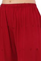 PAVONINE Maroon Color Half Schiffli Chikankari Rayon Fabric Sharara For Women - Distacart
