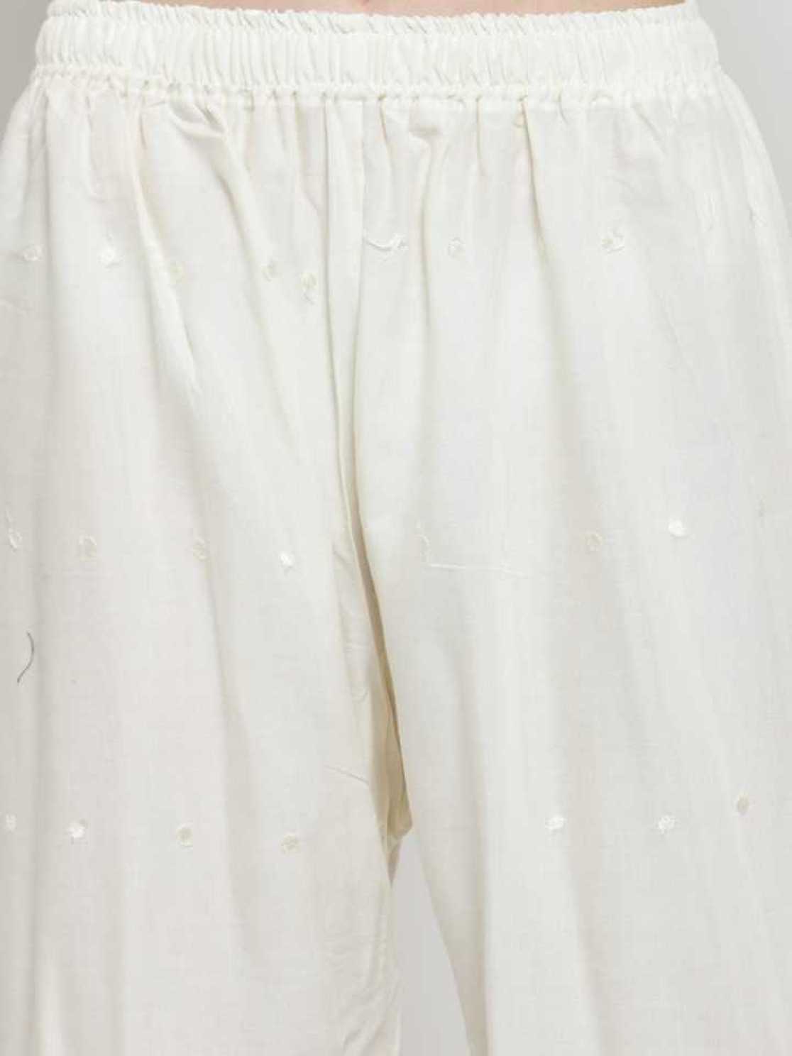 PAVONINE Off-White Color Half Schiffli Chikankari Rayon Fabric Palazzo For Women - Distacart