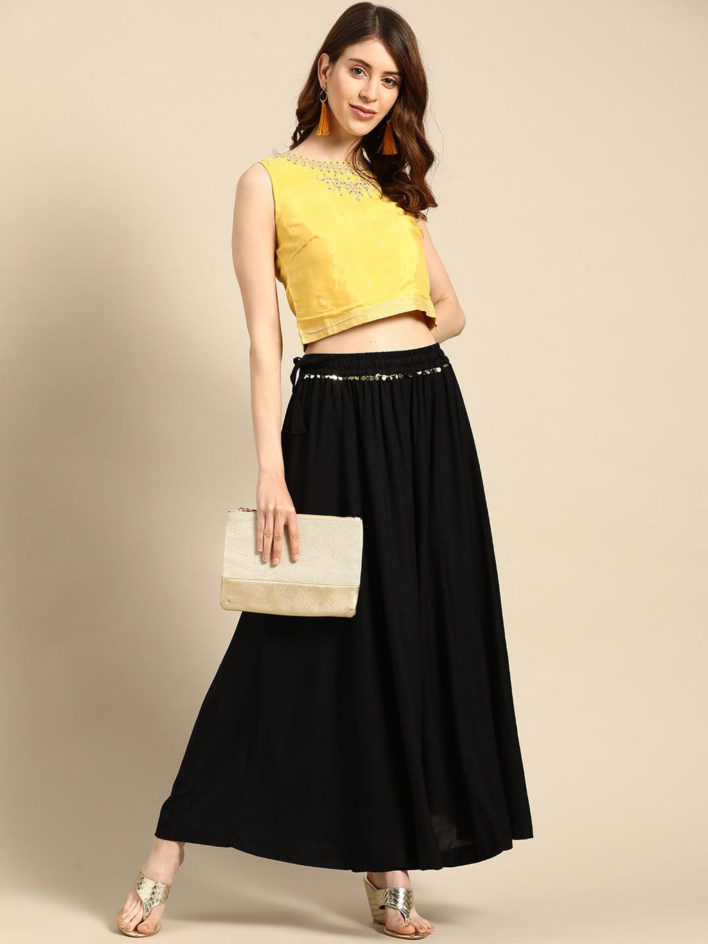 TAG 7 Women Black & White Solid Flared Palazzos