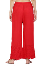 PAVONINE Red Color Half Schiffli Chikankari Rayon Fabric Palazzo For Women - Distacart