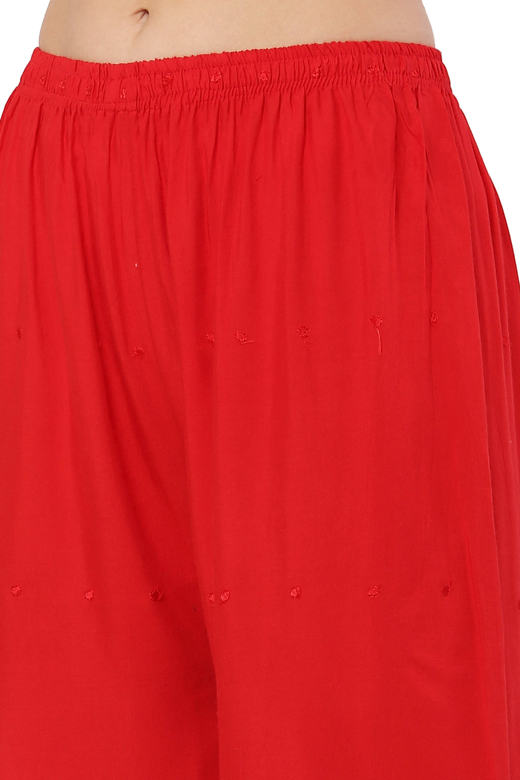 PAVONINE Red Color Half Schiffli Chikankari Rayon Fabric Palazzo For Women - Distacart