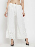 PAVONINE White Color Half Schiffli Chikankari Rayon Fabric Palazzo For Women - Distacart