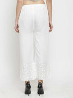 PAVONINE White Color Half Schiffli Chikankari Rayon Fabric Palazzo For Women - Distacart