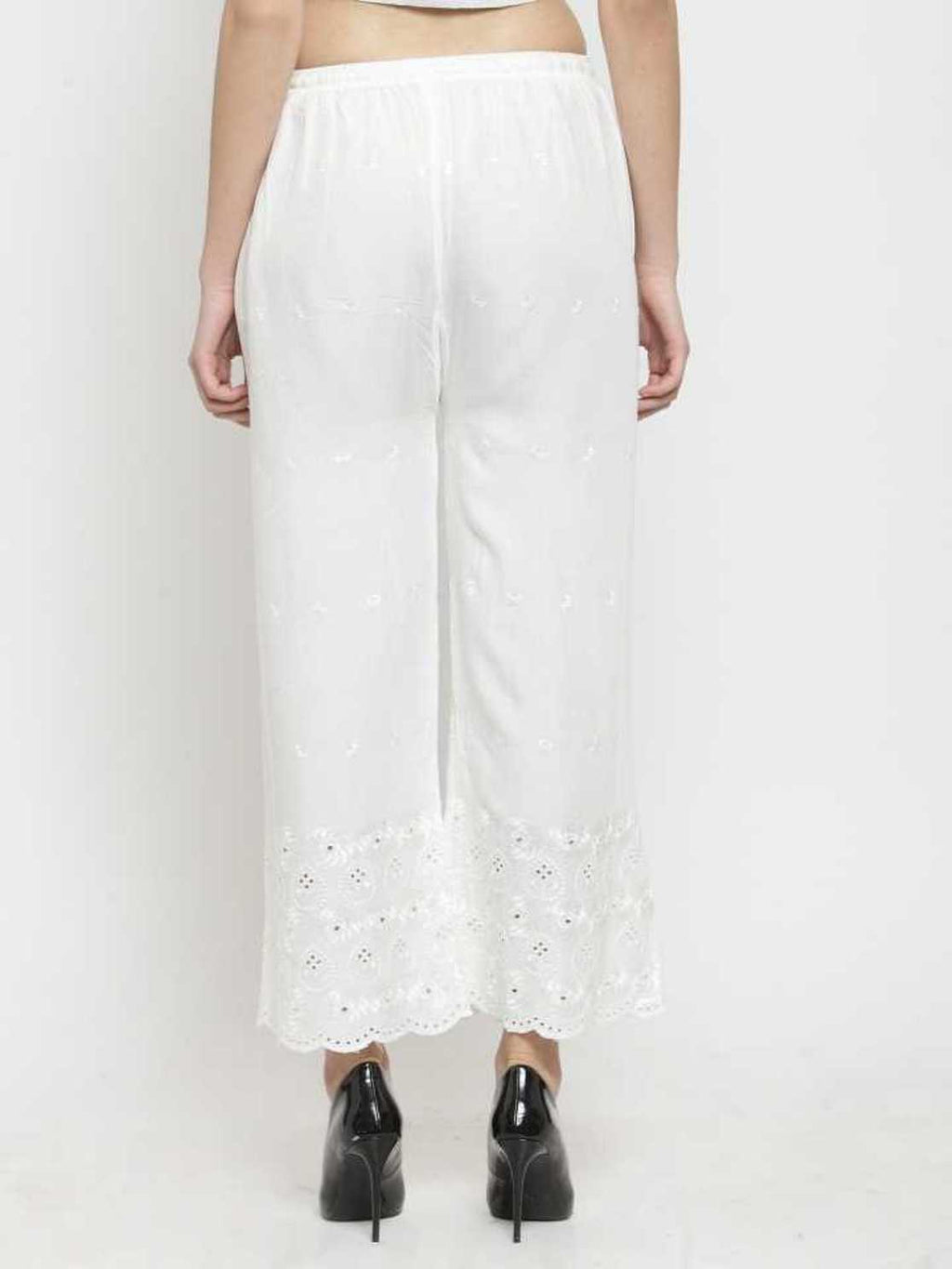 PAVONINE Off-White Color Half Schiffli Chikankari Rayon Fabric Sharara For Women - Distacart