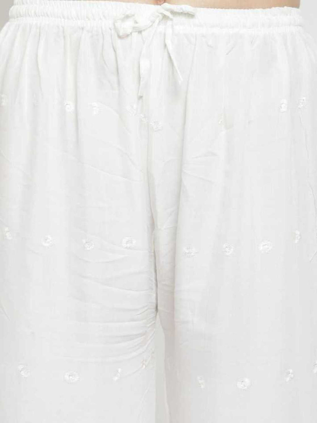 PAVONINE White Color Half Schiffli Chikankari Rayon Fabric Palazzo For Women - Distacart