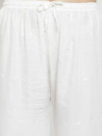 PAVONINE White Color Half Schiffli Chikankari Rayon Fabric Palazzo For Women - Distacart