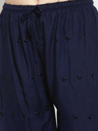 PAVONINE Navy Blue Color Half Schiffli Chikankari Rayon Fabric Palazzo For Women - Distacart