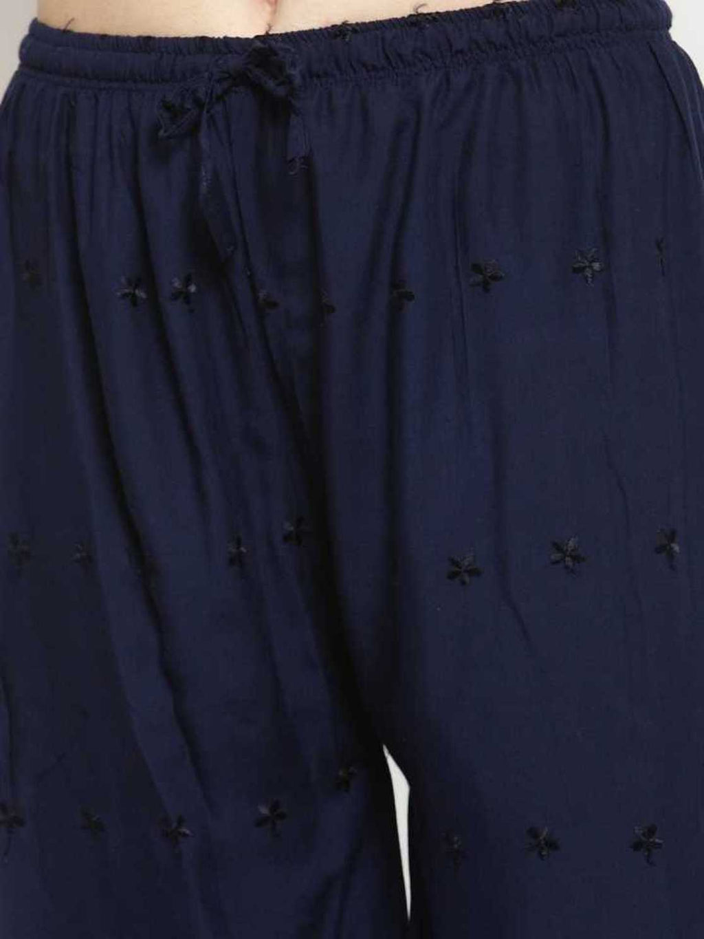 PAVONINE Navy Blue Color Half Schiffli Chikankari Rayon Fabric Sharara For Women - Distacart