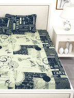 Story@home Blue & Off White Conversational King Bedsheet with 2 Pillow Covers - Distacart
