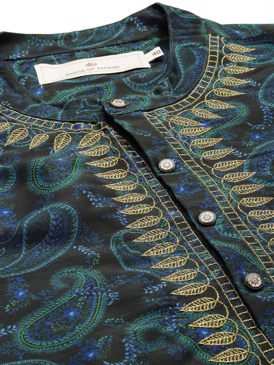 House of Pataudi Paisley Printed Rozana Kurta With Zari Detail