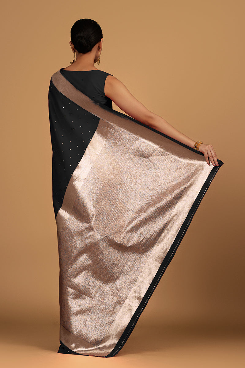 Monjolika Fashion Black Color Elegant Banarasi Silk SareeWith Gold Zari Weaving Work - Distacart