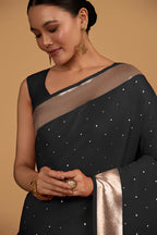 Monjolika Fashion Black Color Elegant Banarasi Silk SareeWith Gold Zari Weaving Work - Distacart