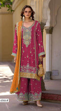 Anaita Red Heavy Chinon Suit With Embroidery Bits Work