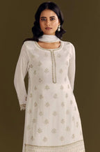 Anaita White Heavy Chinon Suit With Embroidery Bits Work - Distacart