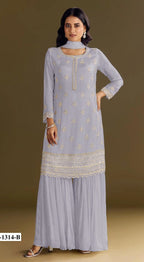 Anaita Lavender Heavy Chinon Suit With Embroidery Bits Work - Distacart