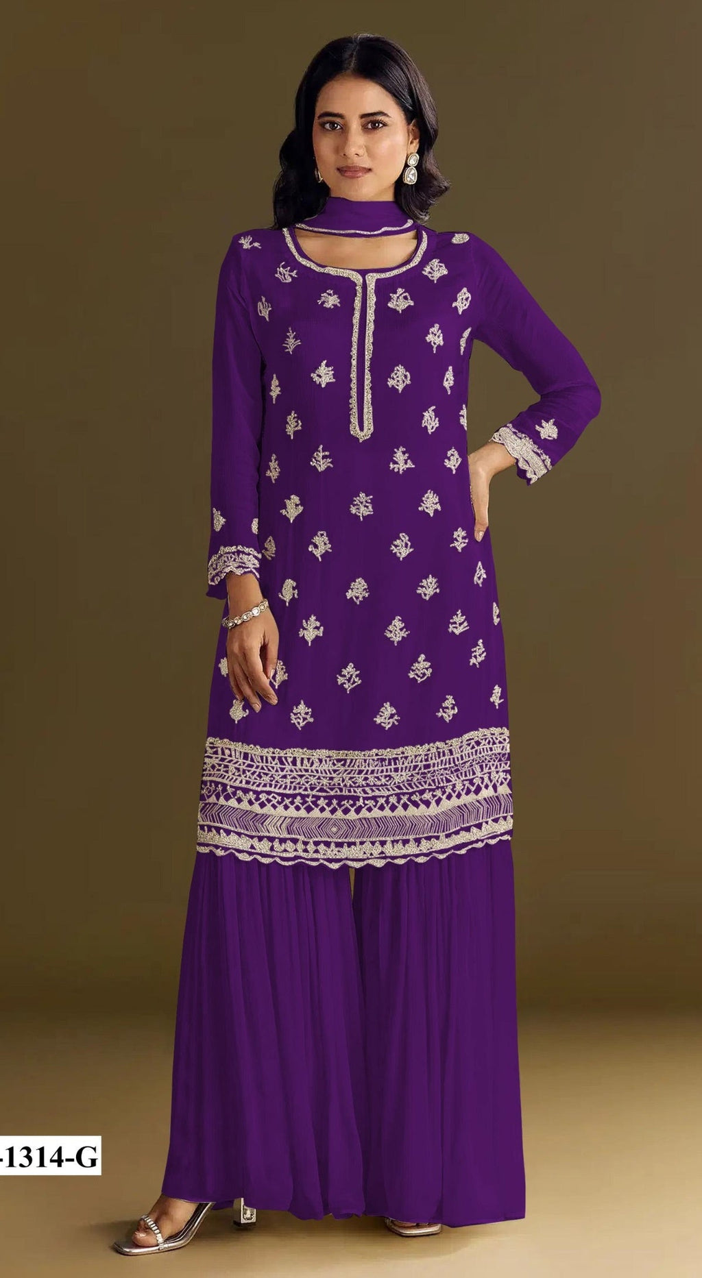 Anaita Violet Heavy Chinon Suit With Embroidery Bits Work - Distacart