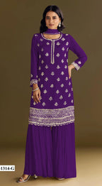 Anaita Violet Heavy Chinon Suit With Embroidery Bits Work - Distacart