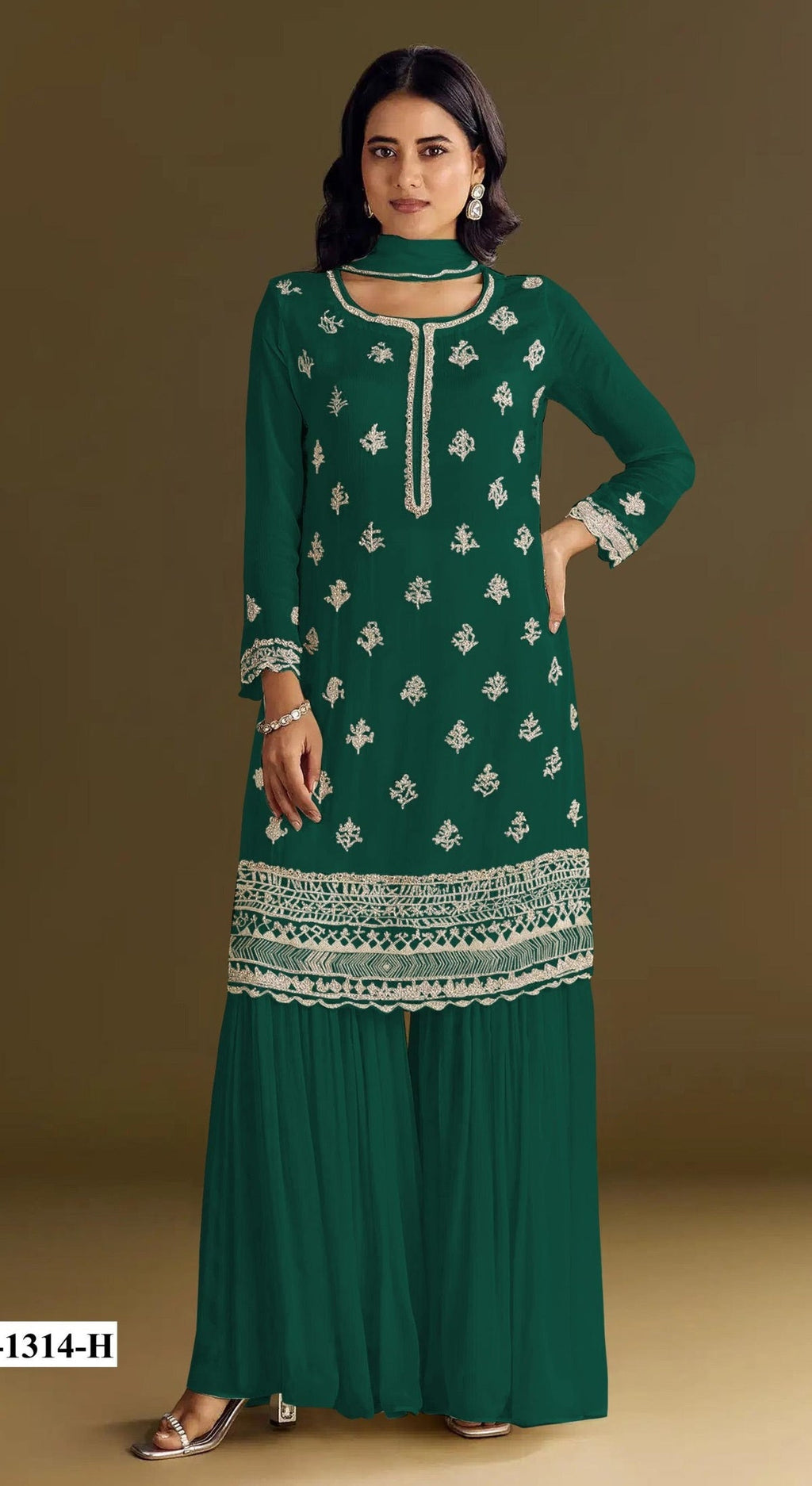 Anaita Dark Green Heavy Chinon Suit With Embroidery Bits Work - Distacart