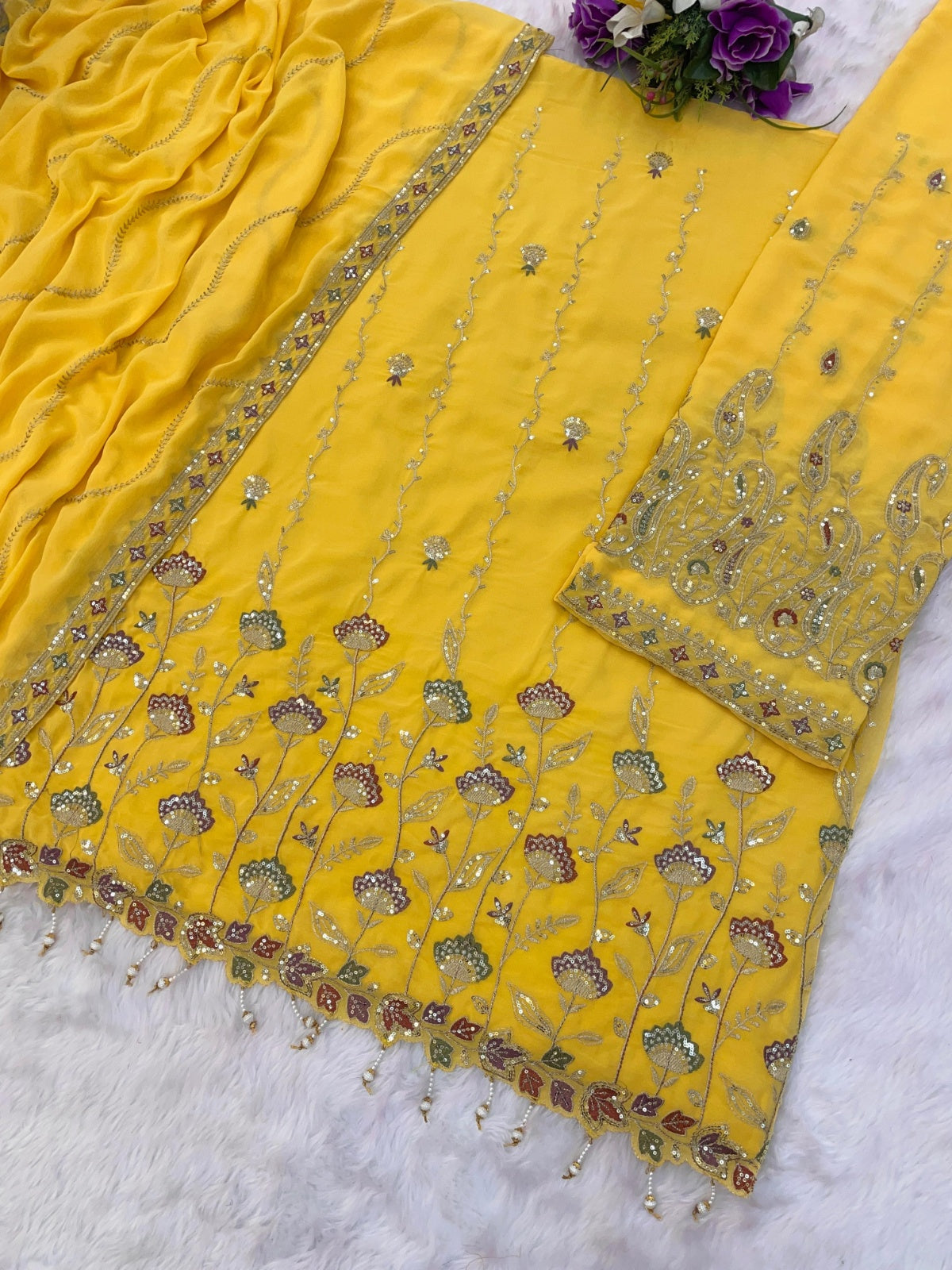Anaita Yellow Heavy Fox Georgette Suit With Embroidery Work - Distacart