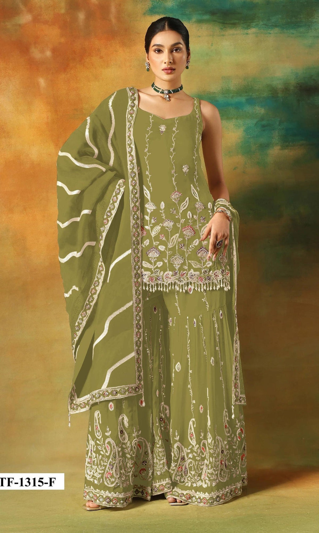 Anaita Parrot Green Heavy Fox Georgette Suit With Embroidery Work - Distacart