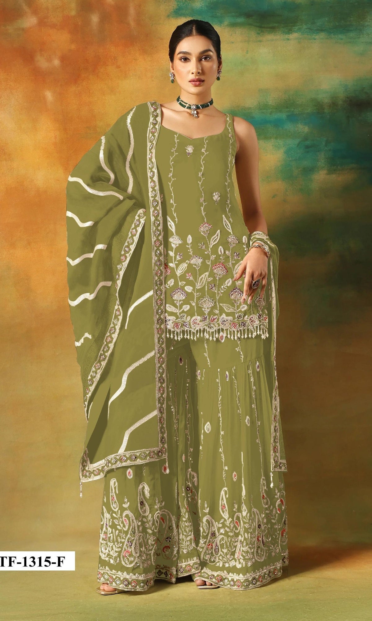 Anaita Parrot Green Heavy Fox Georgette Suit With Embroidery Work - Distacart
