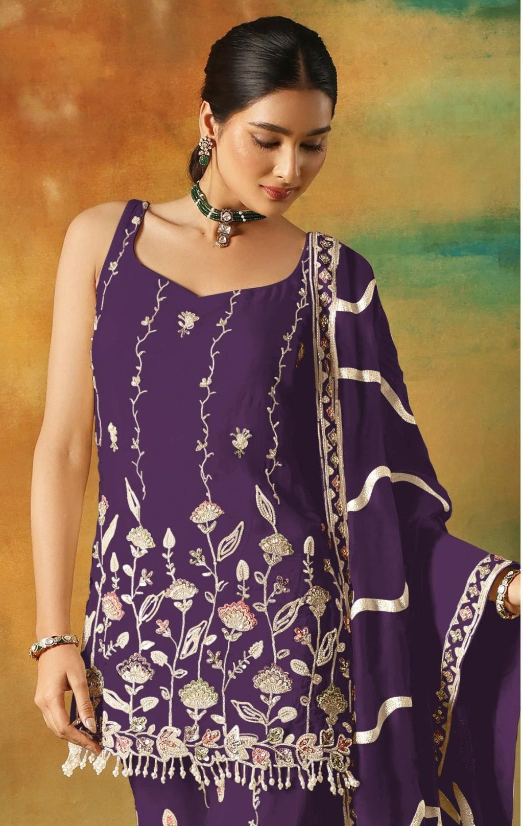 Anaita Violet Heavy Fox Georgette Suit With Embroidery Work - Distacart