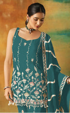 Anaita Teal Blue Heavy Fox Georgette Suit With Embroidery Work - Distacart