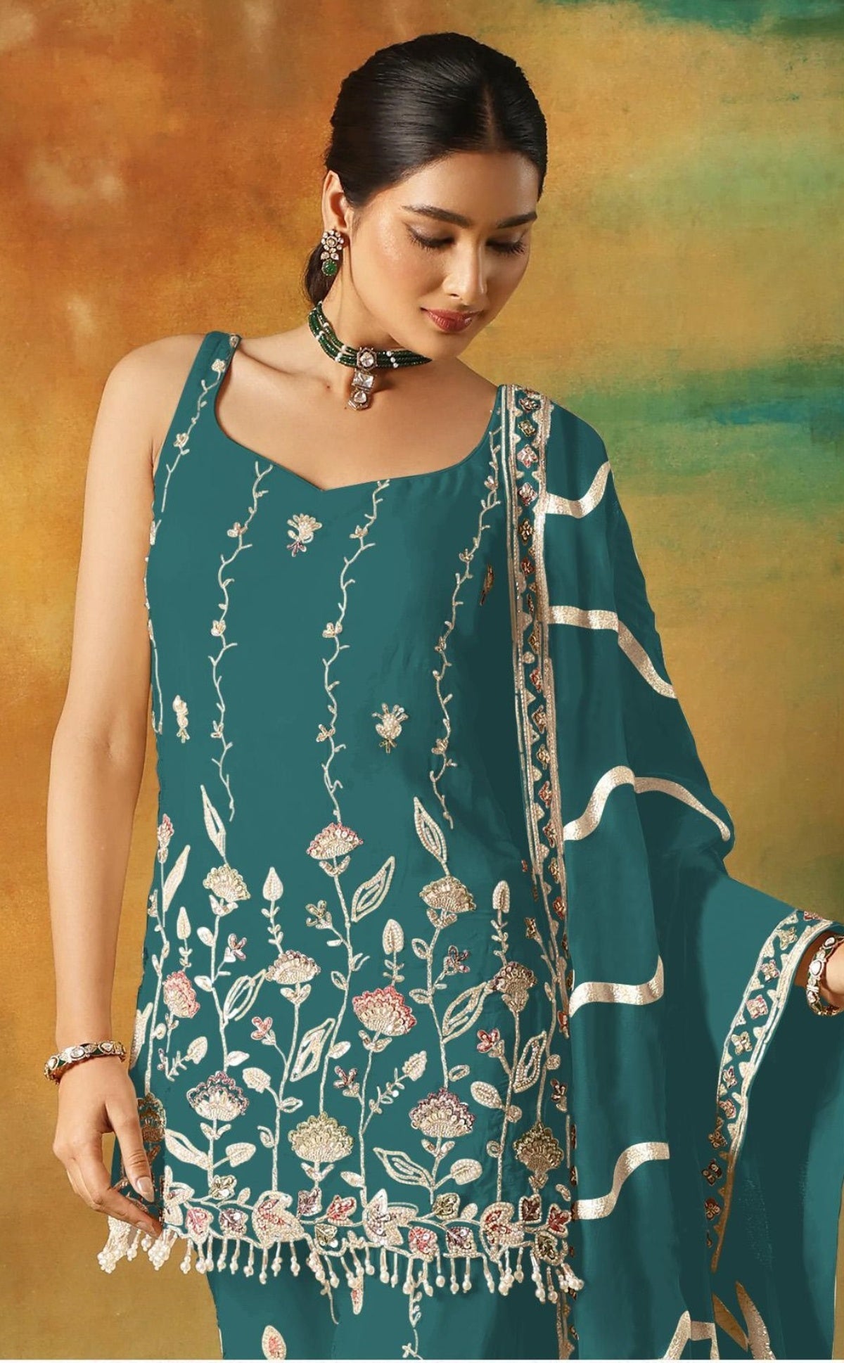 Anaita Teal Blue Heavy Fox Georgette Suit With Embroidery Work - Distacart