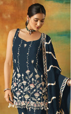 Anaita Navy Heavy Fox Georgette Suit With Embroidery Work - Distacart