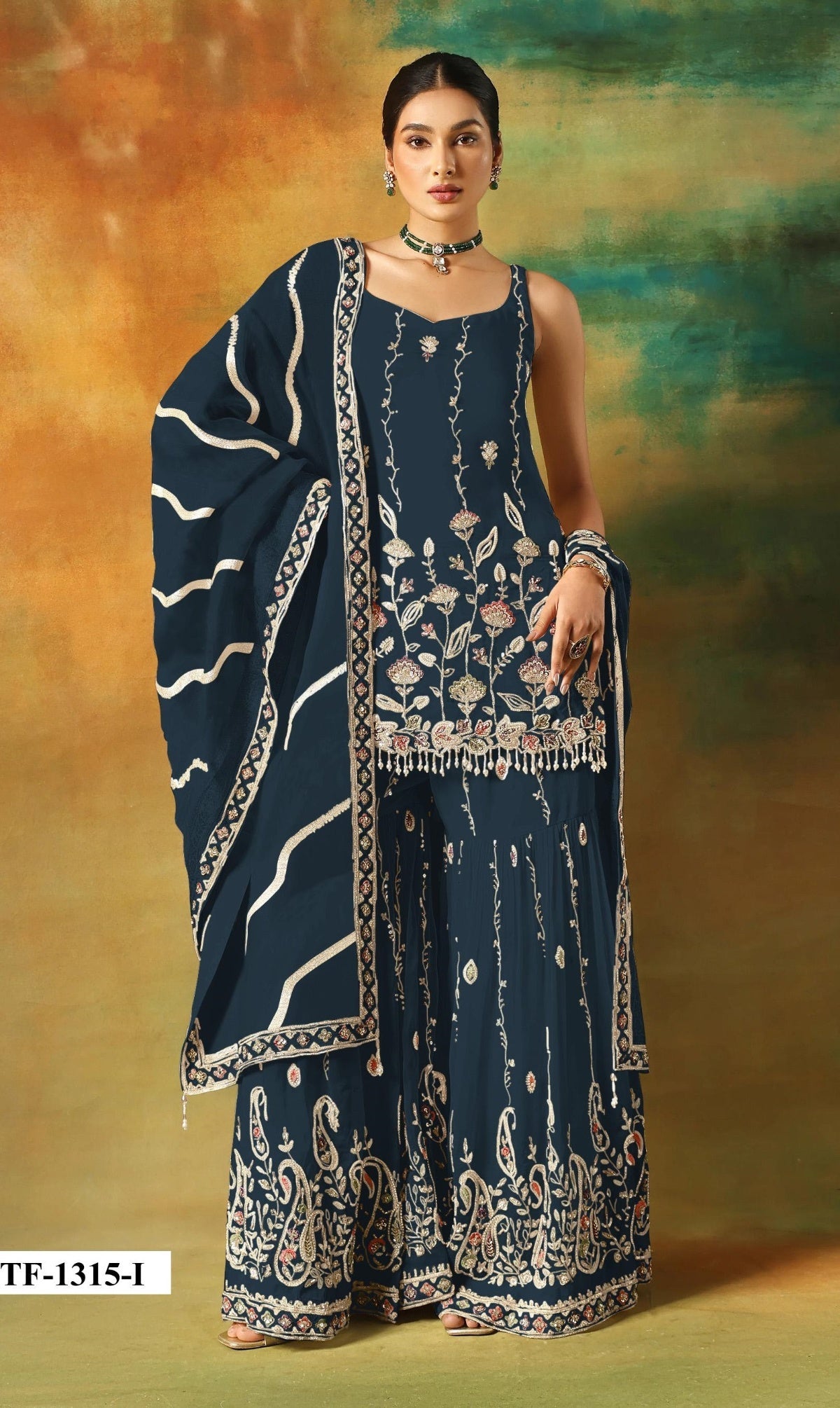 Anaita Navy Heavy Fox Georgette Suit With Embroidery Work - Distacart
