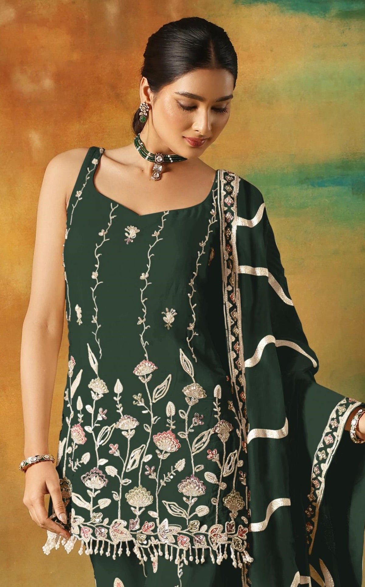 Anaita Dark Green Heavy Fox Georgette Suit With Embroidery Work - Distacart