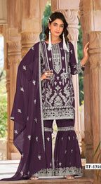Anaita Purple Nylon Organza Suit With Embroidery & Mirror Work - Distacart