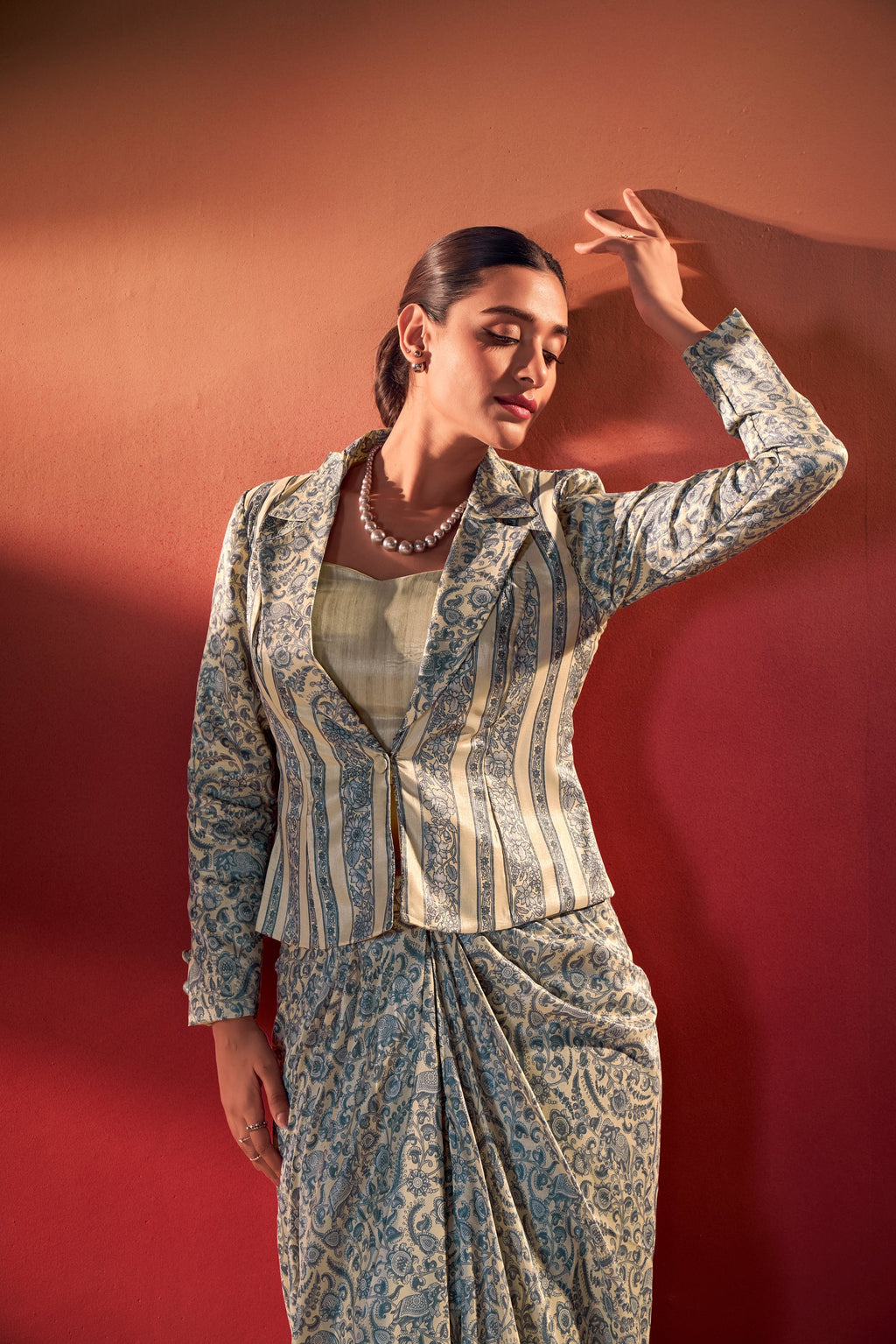 Lorenvalley Fashion Multicolor Tasar Silk Printed Blouse Chic Layer and Stylish Bottom Co-ord Set - Distacart