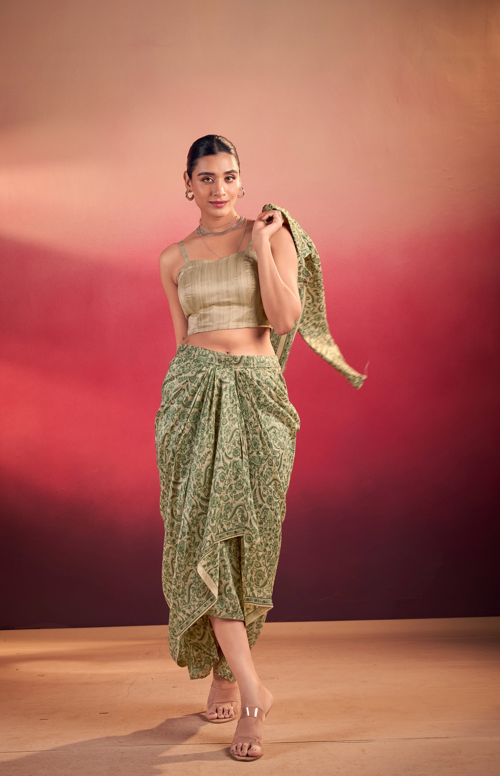 Lorenvalley Fashion Multicolor Tasar Silk Printed Blouse Chic Layer and Stylish Bottom Co-ord Set - Distacart