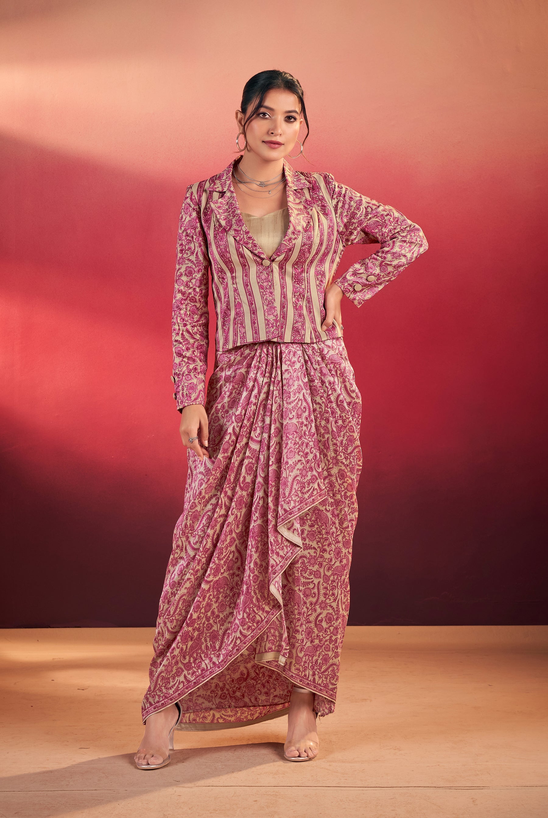 Lorenvalley Fashion Multicolor Tasar Silk Printed Blouse Chic Layer and Stylish Bottom Co-ord Set - Distacart