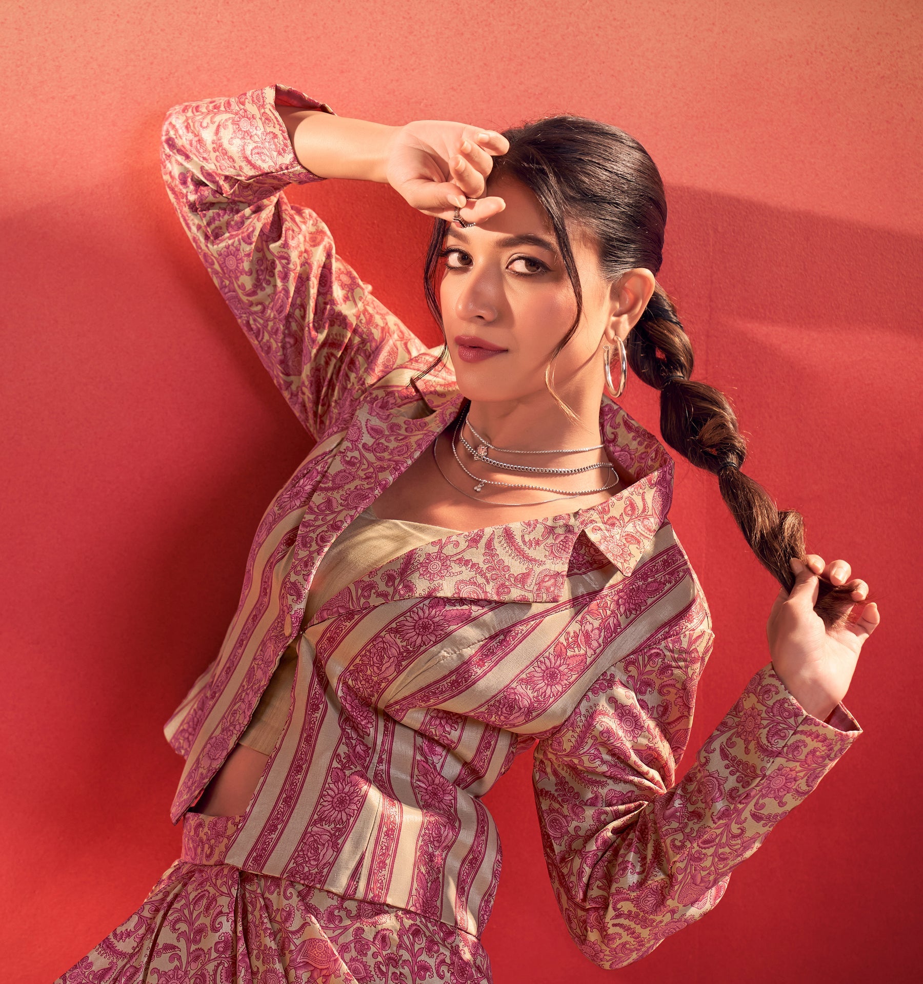 Lorenvalley Fashion Multicolor Tasar Silk Printed Blouse Chic Layer and Stylish Bottom Co-ord Set - Distacart