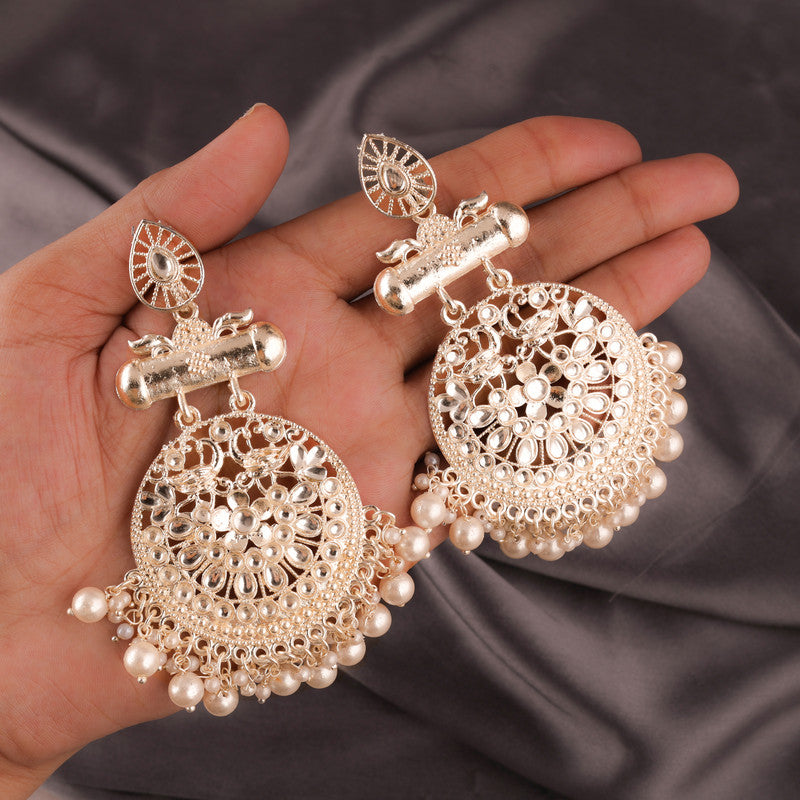 Tehzeeb Creations Brass Gold-Polished Silver, Gold, White Jewel Earrings - Distacart