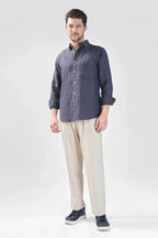 Xkind Dark Grey Crush Wrinkled Regular Fit Shirt