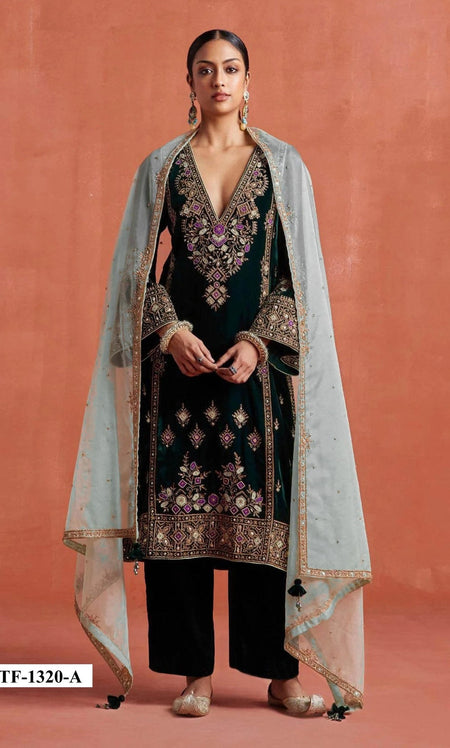 Anaita Black Heavy Velvet Suit With Embroidery Work