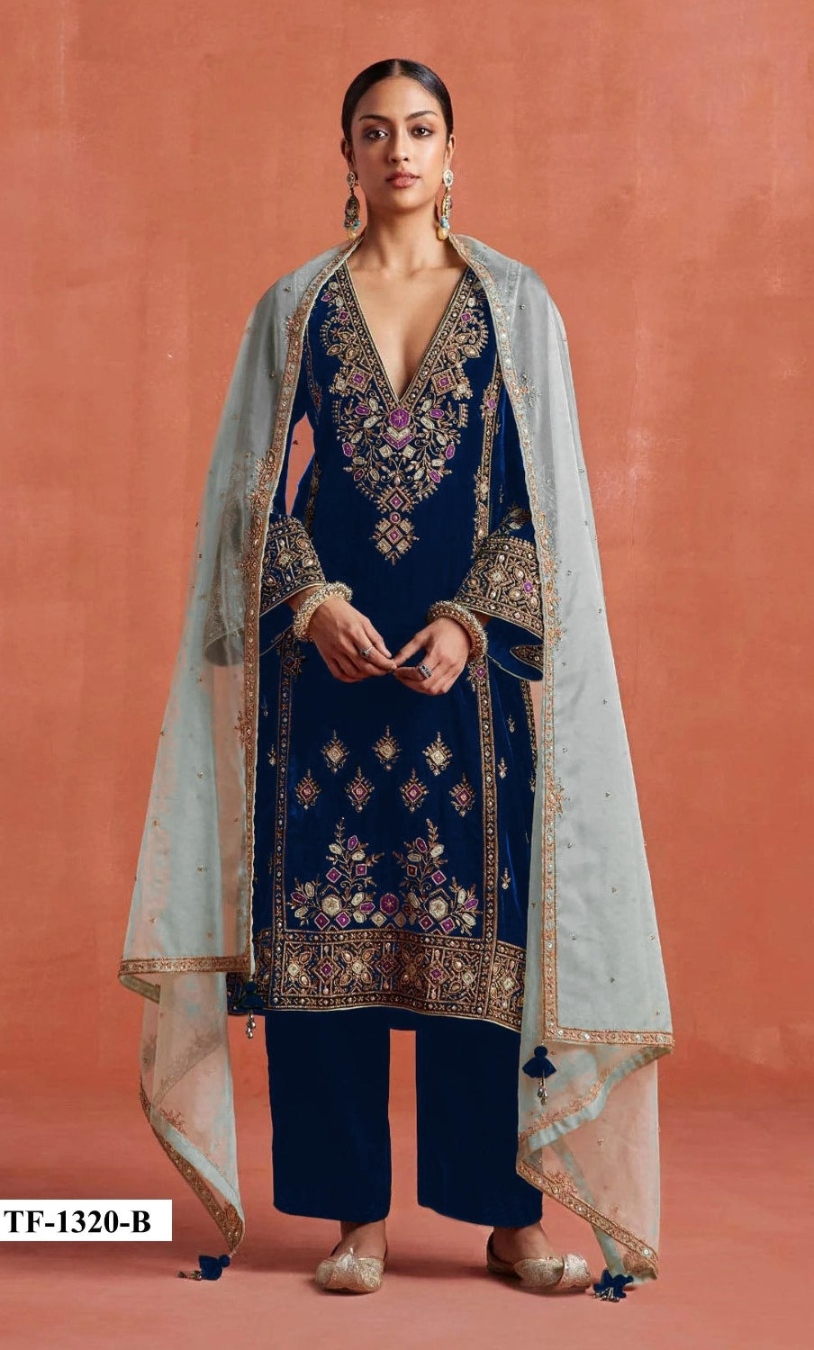 Anaita Navy Heavy Velvet Suit With Embroidery Work - Distacart