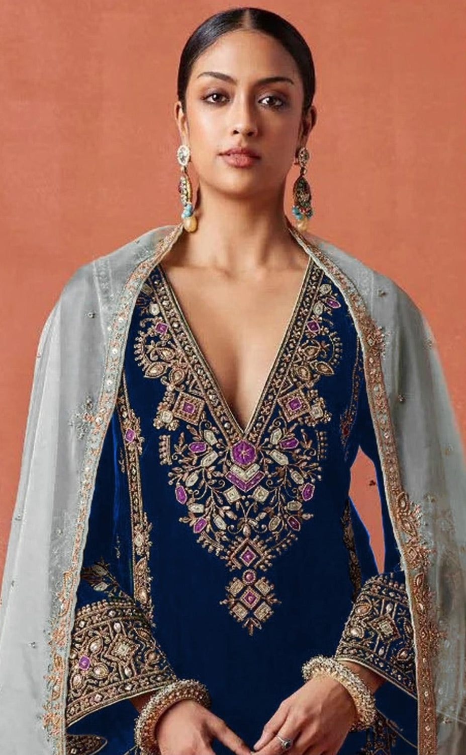 Anaita Navy Heavy Velvet Suit With Embroidery Work - Distacart
