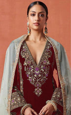 Anaita Red Heavy Velvet Suit With Embroidery Work - Distacart