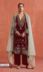 Anaita Red Heavy Velvet Suit With Embroidery Work - Distacart