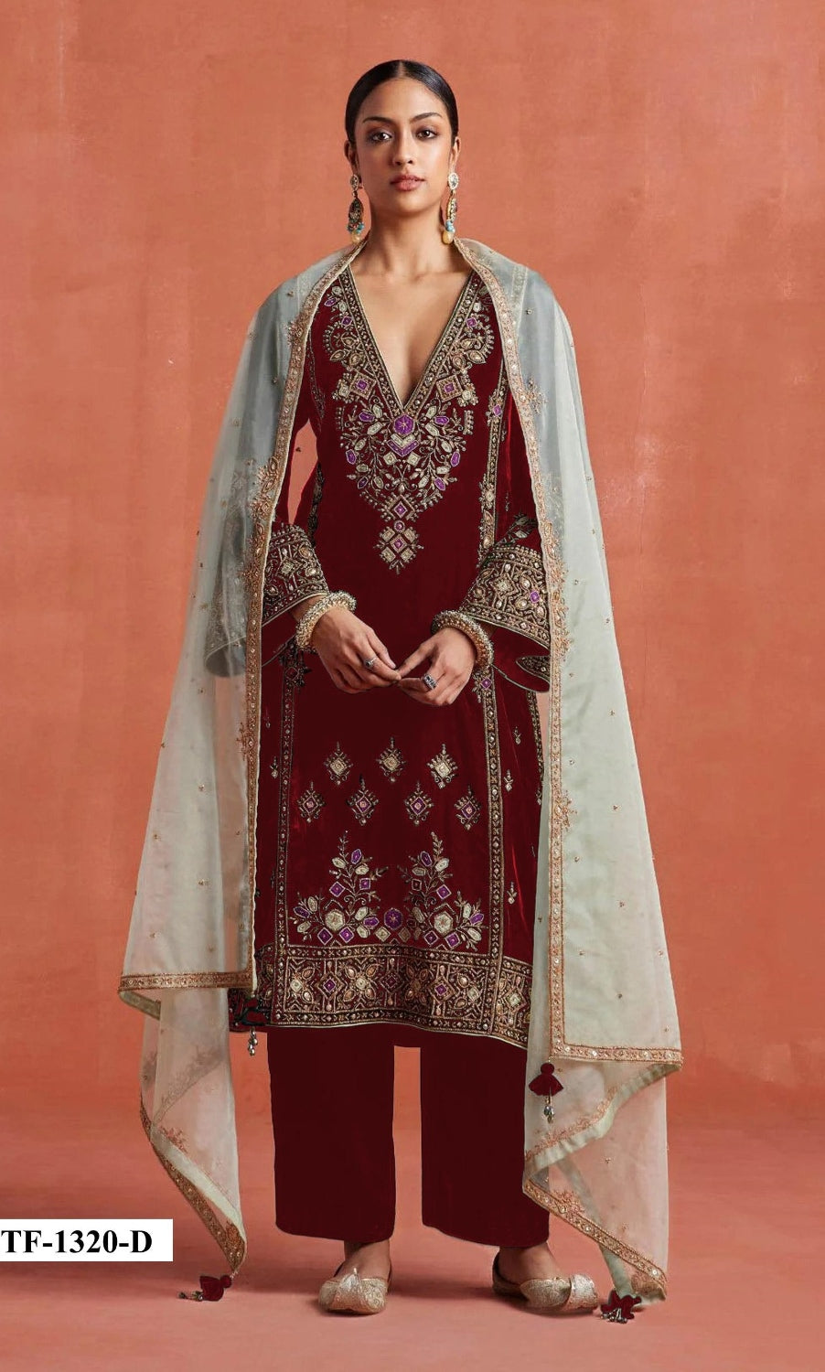 Anaita Red Heavy Velvet Suit With Embroidery Work - Distacart
