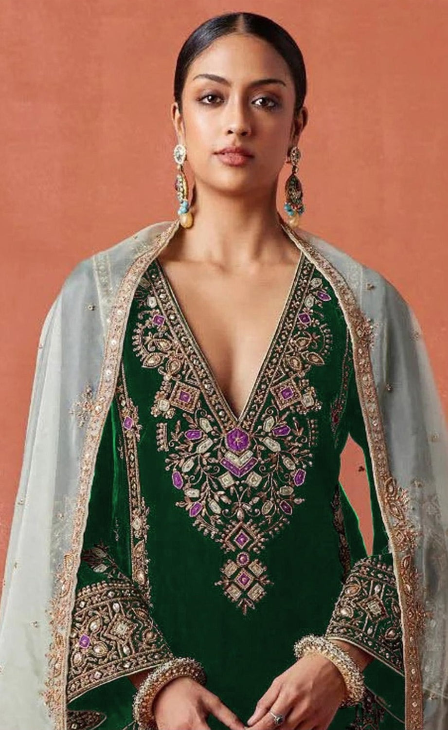 Anaita Dark Green Heavy Velvet Suit With Embroidery Work - Distacart