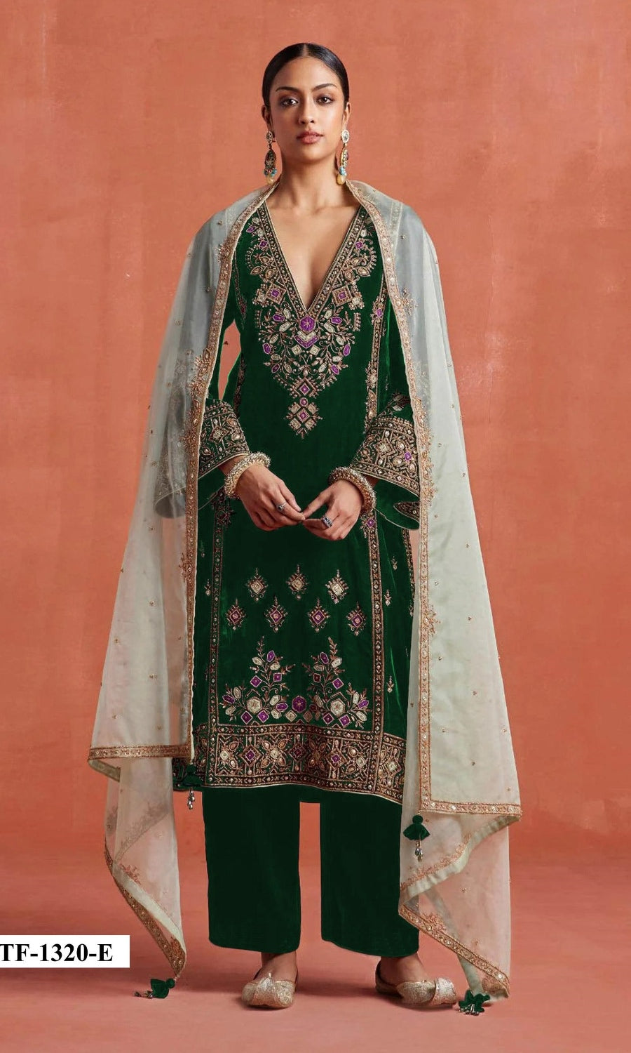 Anaita Dark Green Heavy Velvet Suit With Embroidery Work - Distacart