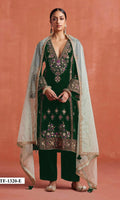 Anaita Dark Green Heavy Velvet Suit With Embroidery Work - Distacart