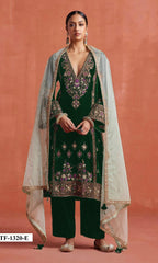 Anaita Dark Green Heavy Velvet Suit With Embroidery Work - Distacart